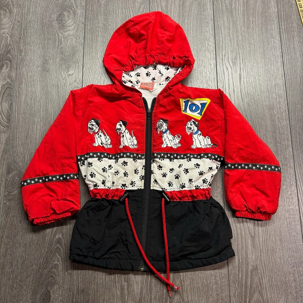 Vintage Disney 101 Dalmatians Kids Size 6 Red Hooded Windbreaker Jacket 90s